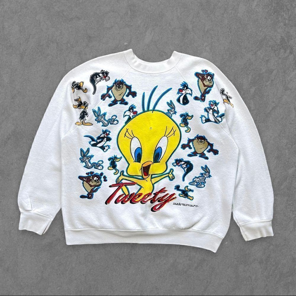 Vtg 1994 Looney Tunes Tweety Bird All Over Print Sweatshirt, Tultex AOP, Freeze
